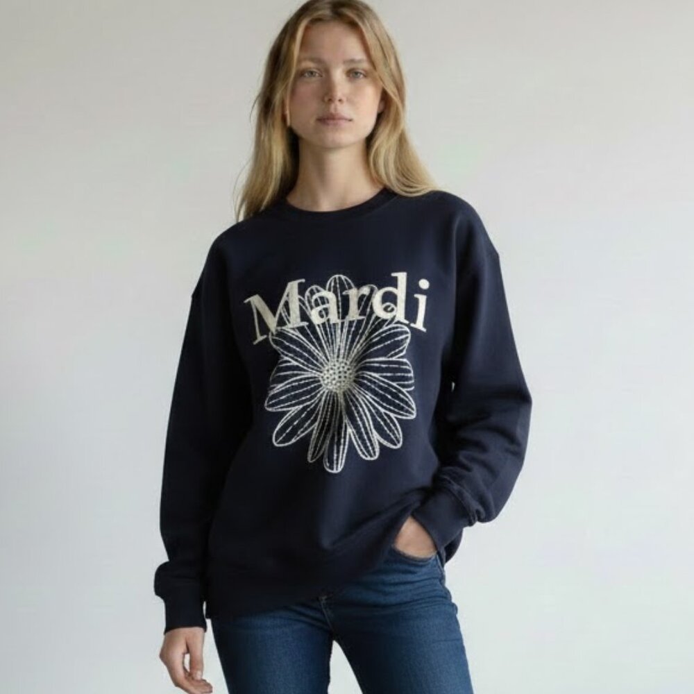Authentic Mardi Mecredi Blue Embroidered Cotton Sweatshirt Top Women's Small